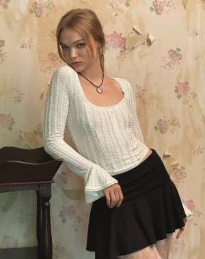 Motel Rocks Abella Textured Flute Sleeve T-shirts Damen Weiß | FHW6446GD