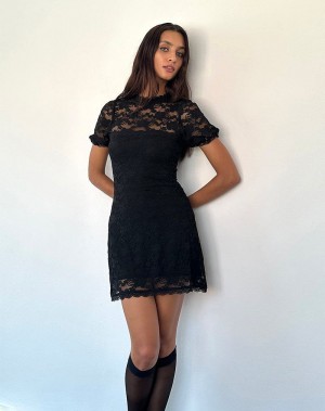 Motel Rocks Adele Mini Tea Minikleid Damen Schwarz | SLT3131NJ
