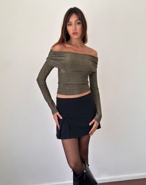 Motel Rocks Andi Long Sleeve Bardot T-shirts Damen Gold | VQN6817RY