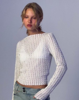 Motel Rocks Angela Long Sleeve T-shirts Damen Weiß | TIN6367EH