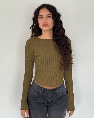 Motel Rocks Angela Long Sleeve T-shirts Damen Grün | FVS6048YM