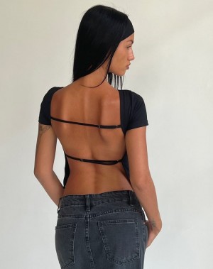 Motel Rocks Anita Open Back T-shirts Damen Schwarz | FTR6614XL