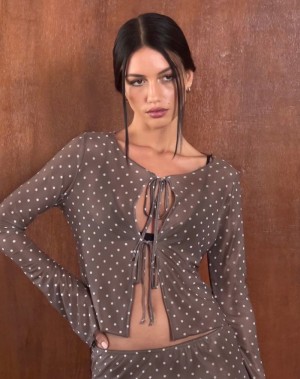 Motel Rocks Araceli Tie Front Bluse Damen Braun | QQC162EJ