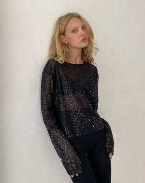 Motel Rocks Aridani Unlined Long Sleeve Bluse Damen Schwarz | CRB7854XQ
