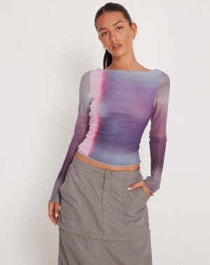 Motel Rocks Armali Long Sleeve T-shirts Damen Rosa Lila | HCU483II