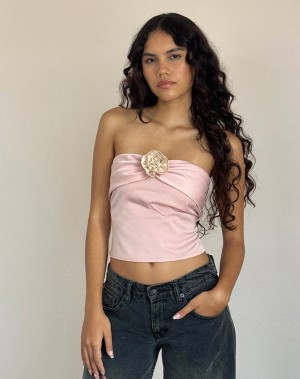 Motel Rocks Astrum Satin Bandeau-Bh Damen Rosa Weiß | HBX9238DU