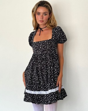 Motel Rocks Beling Mini Tea Minikleid Damen Schwarz | LGH6330CM