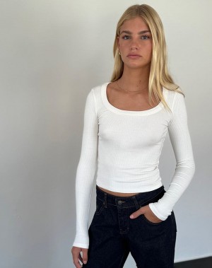 Motel Rocks Binlo Extra Long Sleeve T-shirts Damen Weiß | AYN9923MB