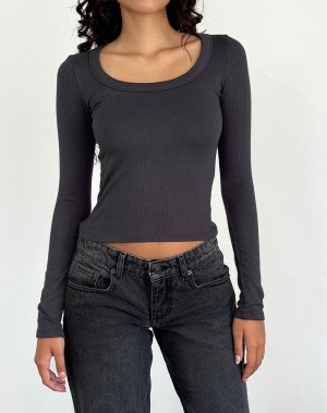 Motel Rocks Binlo Extra Long Sleeve T-shirts Damen Schwarz | GCB4738IH