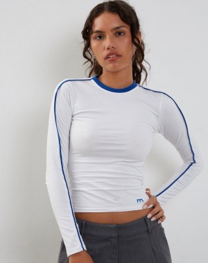 Motel Rocks Bonija Long Sleeve T-shirts Damen Weiß Tiefesblau | MPA741WA