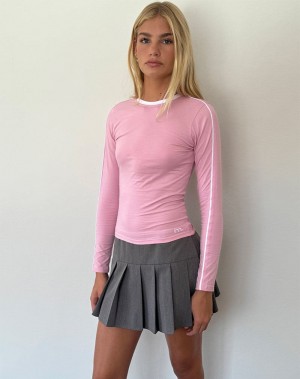 Motel Rocks Bonija Long Sleeve T-shirts Damen Rosa Weiß | SPC213OB