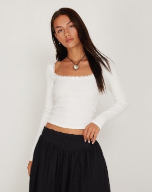 Motel Rocks Bovita Long Sleeve T-shirts Damen Weiß | HNI953PA