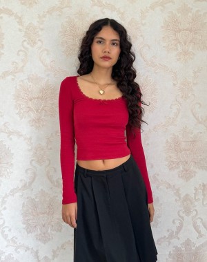 Motel Rocks Bovita Long Sleeve T-shirts Damen Rot | PVB1268FG