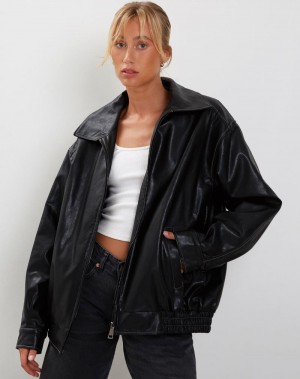 Motel Rocks Cavita Lederjacke Damen Schwarz Grau | UUB6341XX