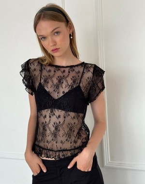 Motel Rocks Champel T-shirts Damen Schwarz Rosa | TLI5981LE
