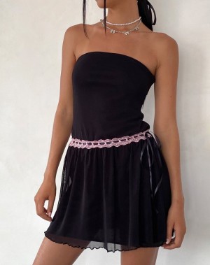 Motel Rocks Cleodora Bandeau Mesh Minikleid Damen Schwarz Rosa | VTM3862JK