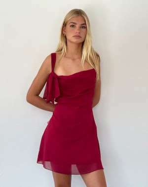 Motel Rocks Coraline Bow Minikleid Damen Rot | SPY1665DR