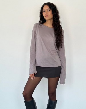 Motel Rocks Damon Baggy Long Sleeve T-shirts Damen Grau | LKA5794EO