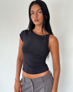 Motel Rocks Dannas Asymmetric T-shirts Damen Schwarz | KZQ9319PC