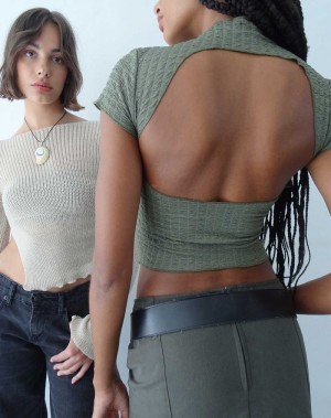 Motel Rocks Elton High Neck T-shirts Damen Khaki | EDA360LW