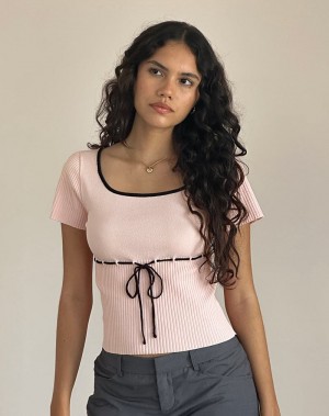 Motel Rocks Frauke T-shirts Damen Rosa Schwarz | XGP3232BW