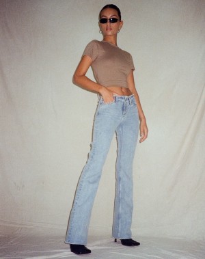 Motel Rocks Frayed Low Rise Jeans Damen Hellblau | TJC642OB