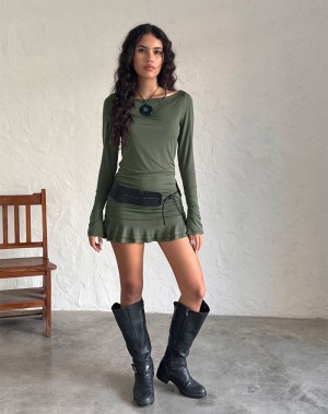 Motel Rocks Gillian Long Sleeve Minikleid Damen Khaki | PKH3895VU