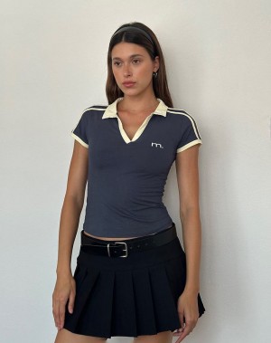 Motel Rocks Isda Polo T-shirts Damen Blau Grau | VTQ8126SF