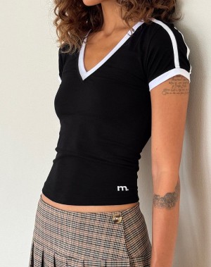Motel Rocks Izolde Baby Tee T-shirts Damen Schwarz Weiß | AHC724MW