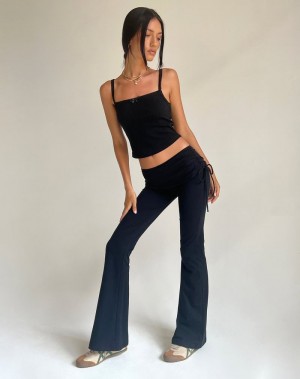 Motel Rocks Jacie Jersey Flare Hosen Damen Schwarz | HOE5264ZK