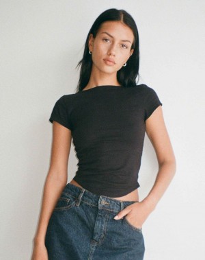 Motel Rocks Jojes Jersey Tee T-shirts Damen Schwarz | KRZ4510WV