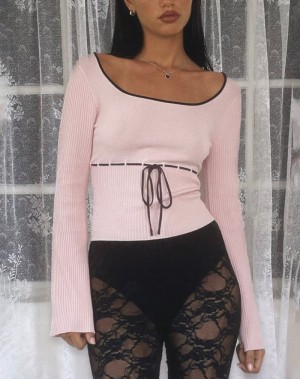 Motel Rocks Juhye Gestrickt Long Sleeve T-shirts Damen Rosa Schwarz | OVC9636LA