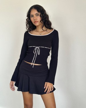 Motel Rocks Juhye Gestrickt T-shirts Damen Schwarz Rosa | IJB2082OT