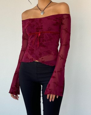 Motel Rocks Kareena T-shirts Damen Rot | MWD1670CC