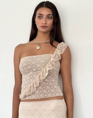 Motel Rocks Kezia Frill Bandeau-Bh Damen Beige | LGX7518TC