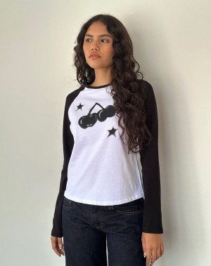 Motel Rocks Kyiato T-shirts Damen Weiß Schwarz Rosa | OLZ516DA