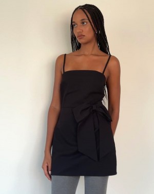 Motel Rocks Lacerta Bow Minikleid Damen Schwarz | HKB5929PR