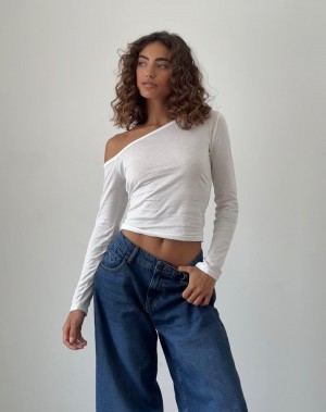 Motel Rocks Ledez Asymmetric Slouchy T-shirts Damen Weiß | YDA845JE