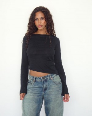Motel Rocks Lunica Long Sleeve T-shirts Damen Schwarz | NEY7612VF
