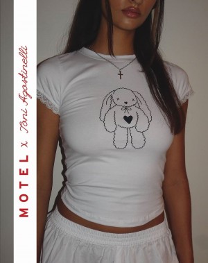 Motel Rocks Motel X Toni Agost Tattoo Izzy Tee T-shirts Damen Weiß | ESY3824HG