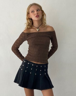 Motel Rocks Neira Long Sleeve Bardot T-shirts Damen Beige | SDB7824OK