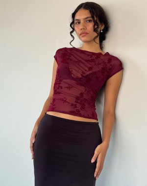 Motel Rocks Nova Top T-shirts Damen Rot | YPT3885TU