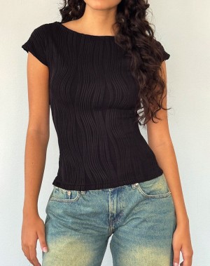 Motel Rocks Nova Top T-shirts Damen Schwarz | XSF9494CQ