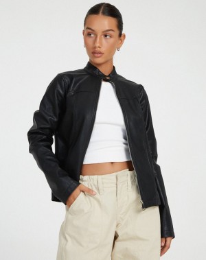 Motel Rocks Olivia Lederjacke Damen Schwarz | QJO2192QB