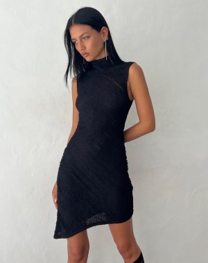Motel Rocks Ottilie Textured Asymmetric Minikleid Damen Schwarz | KQY851AH