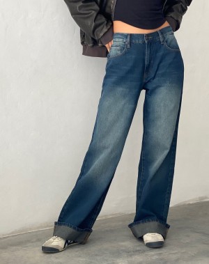 Motel Rocks Oversized Dad Low Rise Jeans Damen Dunkelblau | YSY3570SL