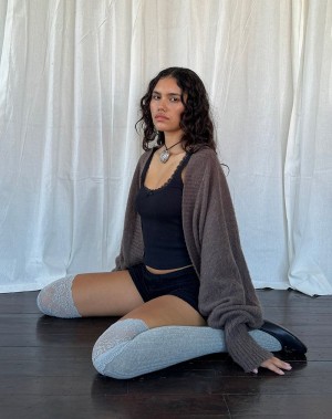 Motel Rocks Pasha Brushed Knit Shrug Strickjacke Damen Braun | HRH2218FT