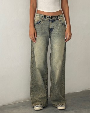 Motel Rocks Roomy Extra Weite Low Rise Jeans Damen Braun Blau | CHB416DR