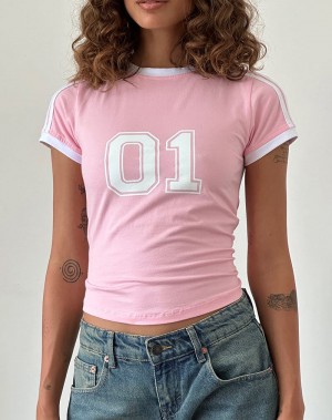 Motel Rocks Salda Sportliche Tee T-shirts Damen Rosa Weiß | KWH604XE