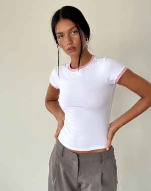 Motel Rocks Salida Top T-shirts Damen Weiß Rosa | JMB6747HZ